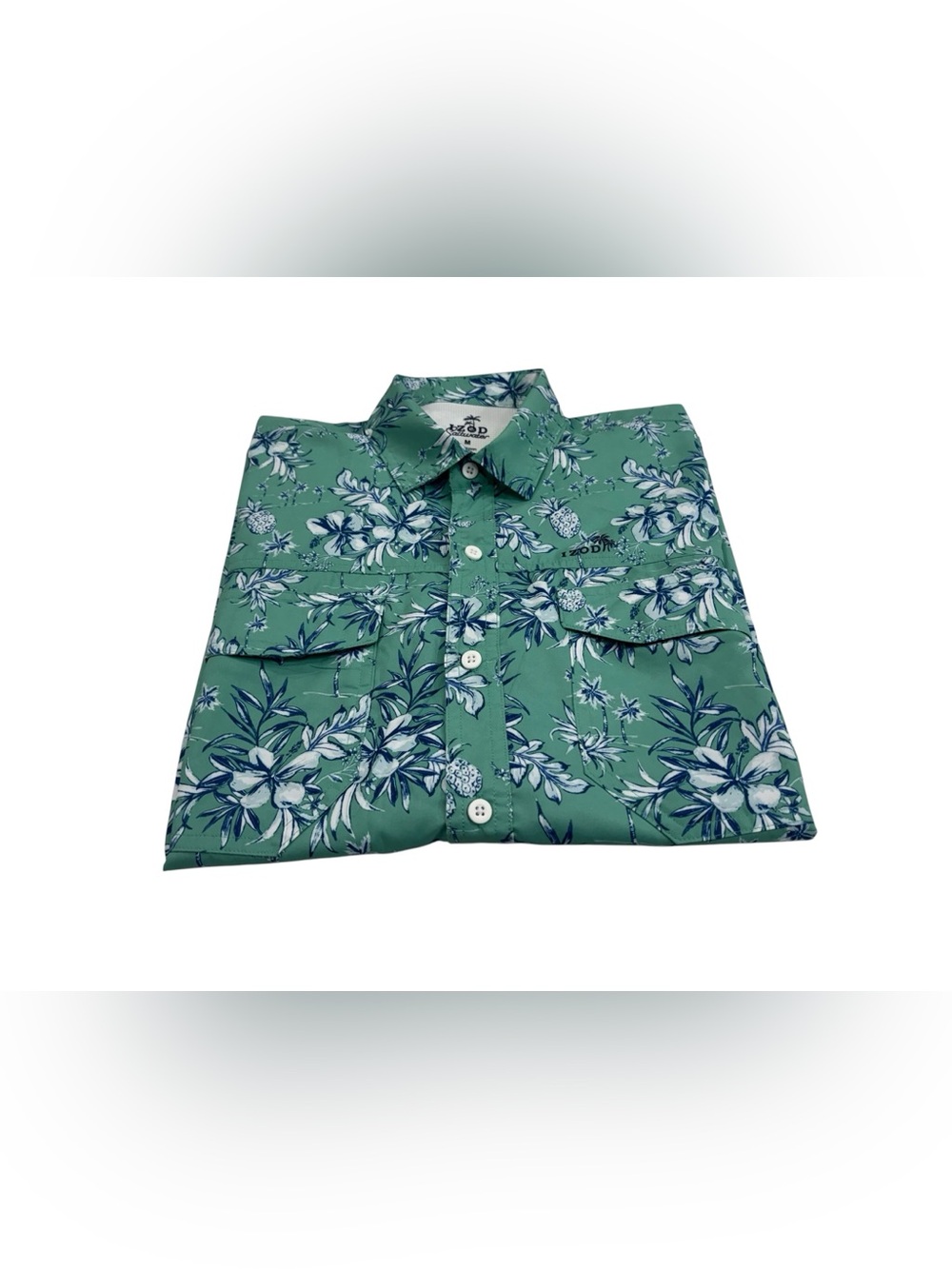 Izod Green Floral Short-Sleeve Button-Down Shirt - Picture 2 of 7